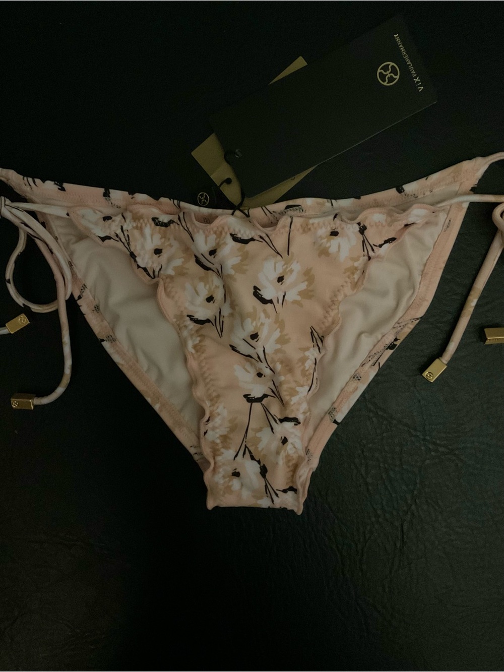 VIX Spring Ripple Peach Floral Full Tie Side Bottoms X-Small NWT